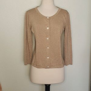 Isabella Demarco Gold Metallic Button Up Cardigan SZ S